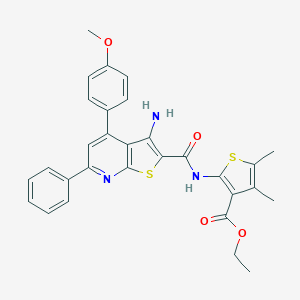 molecular formula C30H27N3O4S2 B407142 Ethyl 2-({[3-amino-4-(4-methoxyphenyl)-6-phenylthieno[2,3-b]pyridin-2-yl]carbonyl}amino)-4,5-dimethyl-3-thiophenecarboxylate 