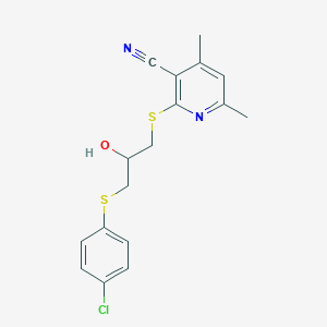 molecular formula C17H17ClN2OS2 B4071432 2-({3-[(4-chlorophenyl)thio]-2-hydroxypropyl}thio)-4,6-dimethylnicotinonitrile 
