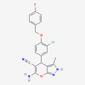 molecular formula C21H16ClFN4O2 B4071470 6-amino-4-{3-chloro-4-[(4-fluorobenzyl)oxy]phenyl}-3-methyl-1,4-dihydropyrano[2,3-c]pyrazole-5-carbonitrile 