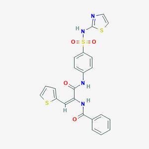 molecular formula C23H18N4O4S3 B407148 N-[1-({4-[(1,3-thiazol-2-ylamino)sulfonyl]anilino}carbonyl)-2-(2-thienyl)vinyl]benzamide 