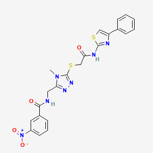 molecular formula C22H19N7O4S2 B4071494 N-{[4-methyl-5-({2-oxo-2-[(4-phenyl-1,3-thiazol-2-yl)amino]ethyl}thio)-4H-1,2,4-triazol-3-yl]methyl}-3-nitrobenzamide 