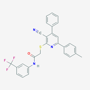 molecular formula C28H20F3N3OS B407160 2-{[3-cyano-6-(4-methylphenyl)-4-phenyl-2-pyridinyl]sulfanyl}-N-[3-(trifluoromethyl)phenyl]acetamide 