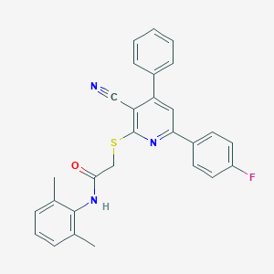 molecular formula C28H22FN3OS B407161 2-{[3-cyano-6-(4-fluorophenyl)-4-phenyl-2-pyridinyl]sulfanyl}-N-(2,6-dimethylphenyl)acetamide 