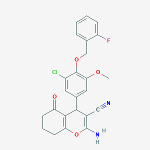 molecular formula C24H20ClFN2O4 B4071619 2-amino-4-{3-chloro-4-[(2-fluorobenzyl)oxy]-5-methoxyphenyl}-5-oxo-5,6,7,8-tetrahydro-4H-chromene-3-carbonitrile 