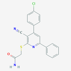 molecular formula C20H14ClN3OS B407169 2-[4-(4-Chlorophenyl)-3-cyano-6-phenylpyridin-2-yl]sulfanylacetamide 