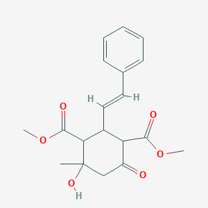 molecular formula C19H22O6 B407170 Dimethyl 4-hydroxy-4-methyl-6-oxo-2-(2-phenylvinyl)-1,3-cyclohexanedicarboxylate 