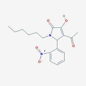 molecular formula C18H22N2O5 B407172 4-acetyl-1-hexyl-3-hydroxy-5-{2-nitrophenyl}-1,5-dihydro-2H-pyrrol-2-one 