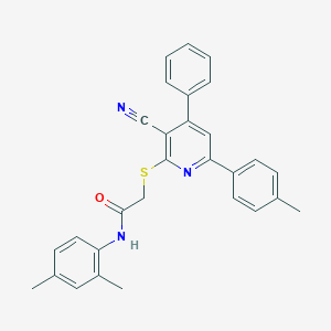 2-[3-cyano-6-(4-methylphenyl)-4-phenylpyridin-2-yl]sulfanyl-N-(2,4-dimethylphenyl)acetamide