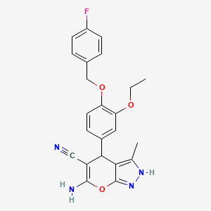 molecular formula C23H21FN4O3 B4071768 6-amino-4-{3-ethoxy-4-[(4-fluorobenzyl)oxy]phenyl}-3-methyl-1,4-dihydropyrano[2,3-c]pyrazole-5-carbonitrile 