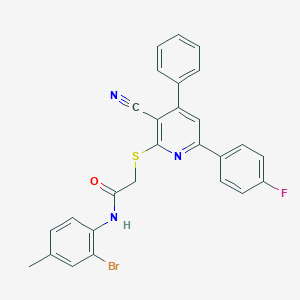 molecular formula C27H19BrFN3OS B407178 N-(2-bromo-4-methylphenyl)-2-{[3-cyano-6-(4-fluorophenyl)-4-phenyl-2-pyridinyl]sulfanyl}acetamide 