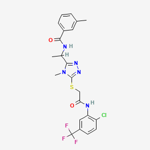 molecular formula C22H21ClF3N5O2S B4071789 N-(1-{5-[(2-{[2-chloro-5-(trifluoromethyl)phenyl]amino}-2-oxoethyl)thio]-4-methyl-4H-1,2,4-triazol-3-yl}ethyl)-3-methylbenzamide 