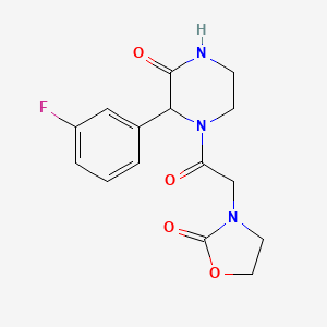 3-(3-fluorophenyl)-4-[(2-oxo-1,3-oxazolidin-3-yl)acetyl]-2-piperazinone
