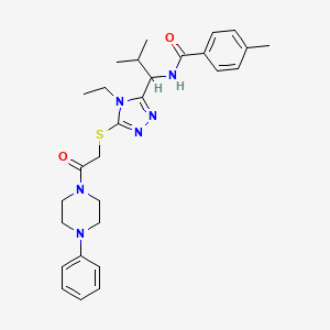 molecular formula C28H36N6O2S B4071803 N-[1-(4-ethyl-5-{[2-oxo-2-(4-phenyl-1-piperazinyl)ethyl]thio}-4H-1,2,4-triazol-3-yl)-2-methylpropyl]-4-methylbenzamide 