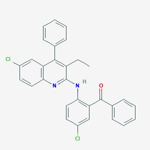 molecular formula C30H22Cl2N2O B407185 {5-Chloro-2-[(6-chloro-3-ethyl-4-phenylquinolin-2-yl)amino]phenyl}(phenyl)methanone 