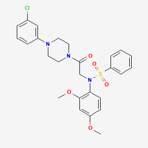 molecular formula C26H28ClN3O5S B4071995 N-{2-[4-(3-Chloro-phenyl)-piperazin-1-yl]-2-oxo-ethyl}-N-(2,4-dimethoxy-phenyl)-benzenesulfonamide 