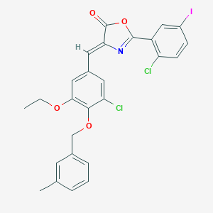 molecular formula C26H20Cl2INO4 B407200 4-[3-Chloro-5-ethoxy-4-(3-methylbenzyloxy)-benzylidene]-2-(2-chloro-5-iodophenyl)-4H-oxazol-5-one 