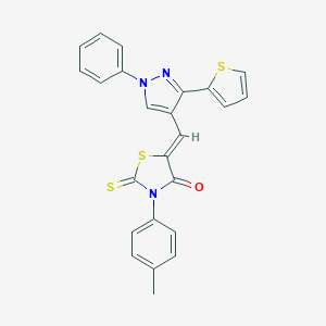 molecular formula C24H17N3OS3 B407202 (5Z)-3-(4-methylphenyl)-5-[(1-phenyl-3-thiophen-2-ylpyrazol-4-yl)methylidene]-2-sulfanylidene-1,3-thiazolidin-4-one CAS No. 312745-95-2