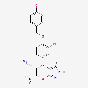 molecular formula C21H16BrFN4O2 B4072137 6-amino-4-{3-bromo-4-[(4-fluorobenzyl)oxy]phenyl}-3-methyl-1,4-dihydropyrano[2,3-c]pyrazole-5-carbonitrile 