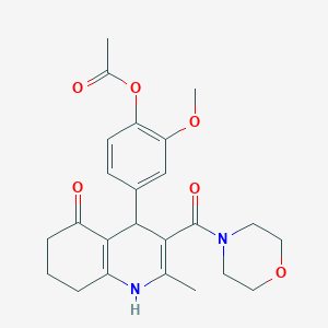 molecular formula C24H28N2O6 B4072291 2-methoxy-4-[2-methyl-3-(4-morpholinylcarbonyl)-5-oxo-1,4,5,6,7,8-hexahydro-4-quinolinyl]phenyl acetate 