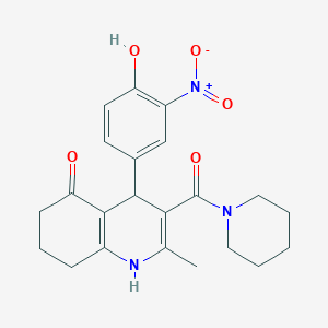 molecular formula C22H25N3O5 B4072344 4-(4-hydroxy-3-nitrophenyl)-2-methyl-3-(1-piperidinylcarbonyl)-4,6,7,8-tetrahydro-5(1H)-quinolinone 