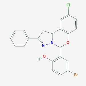 molecular formula C22H16BrClN2O2 B407238 4-Bromo-2-(9-chloro-2-phenyl-1,10b-dihydropyrazolo[1,5-c][1,3]benzoxazin-5-yl)phenol 