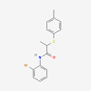 molecular formula C16H16BrNOS B4072428 N-(2-bromophenyl)-2-[(4-methylphenyl)thio]propanamide 