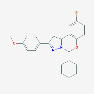molecular formula C23H25BrN2O2 B407243 9-Bromo-5-cyclohexyl-2-(4-methoxyphenyl)-1,10b-dihydropyrazolo[1,5-c][1,3]benzoxazine 