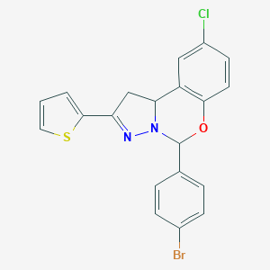molecular formula C20H14BrClN2OS B407244 5-(4-Bromophenyl)-9-chloro-2-(2-thienyl)-1,10b-dihydropyrazolo[1,5-c][1,3]benzoxazine 