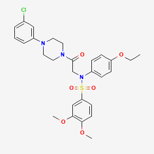 molecular formula C28H32ClN3O6S B4072460 N-{2-[4-(3-Chloro-phenyl)-piperazin-1-yl]-2-oxo-ethyl}-N-(4-ethoxy-phenyl)-3,4-dimethoxy-benzenesulfonamide 