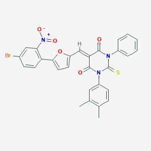 molecular formula C29H20BrN3O5S B407259 5-[(5-{4-bromo-2-nitrophenyl}-2-furyl)methylene]-1-(3,4-dimethylphenyl)-3-phenyl-2-thioxodihydro-4,6(1H,5H)-pyrimidinedione 