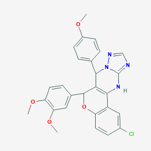 molecular formula C27H23ClN4O4 B407262 6-[3,4-bis(methyloxy)phenyl]-2-chloro-7-[4-(methyloxy)phenyl]-7,12-dihydro-6H-chromeno[4,3-d][1,2,4]triazolo[1,5-a]pyrimidine CAS No. 491606-27-0