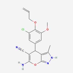 molecular formula C18H17ClN4O3 B4072740 4-[4-(allyloxy)-3-chloro-5-methoxyphenyl]-6-amino-3-methyl-1,4-dihydropyrano[2,3-c]pyrazole-5-carbonitrile 