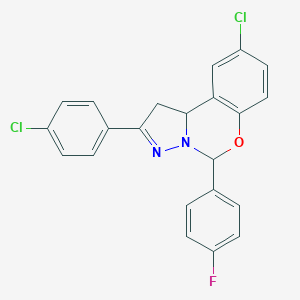 molecular formula C22H15Cl2FN2O B407278 9-Chloro-2-(4-chlorophenyl)-5-(4-fluorophenyl)-1,10b-dihydropyrazolo[1,5-c][1,3]benzoxazine 