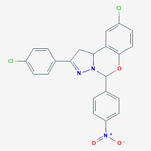 molecular formula C22H15Cl2N3O3 B407282 9-Chloro-2-(4-chlorophenyl)-5-{4-nitrophenyl}-1,10b-dihydropyrazolo[1,5-c][1,3]benzoxazine 