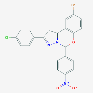 molecular formula C22H15BrClN3O3 B407285 9-Bromo-2-(4-chlorophenyl)-5-(4-nitrophenyl)-1,10b-dihydropyrazolo[1,5-c][1,3]benzoxazine 