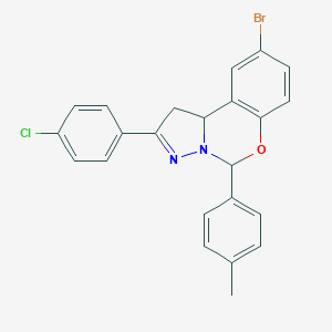 molecular formula C23H18BrClN2O B407287 9-Bromo-2-(4-chlorophenyl)-5-(4-methylphenyl)-1,10b-dihydropyrazolo[1,5-c][1,3]benzoxazine 