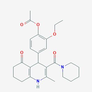 2-ethoxy-4-[2-methyl-5-oxo-3-(1-piperidinylcarbonyl)-1,4,5,6,7,8-hexahydro-4-quinolinyl]phenyl acetate