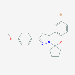 molecular formula C21H21BrN2O2 B407296 9-Bromo-2-(4-methoxyphenyl)-1,10b-dihydrospiro[benzo[e]pyrazolo[1,5-c][1,3]oxazine-5,1'-cyclopentane] CAS No. 303060-88-0