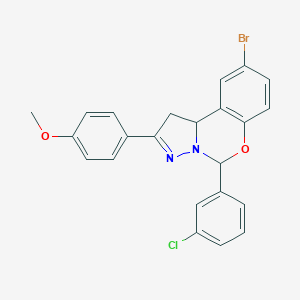 molecular formula C23H18BrClN2O2 B407297 4-[9-Bromo-5-(3-chlorophenyl)-1,10b-dihydropyrazolo[1,5-c][1,3]benzoxazin-2-yl]phenyl methyl ether 