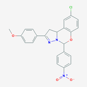 molecular formula C23H18ClN3O4 B407299 4-[9-Chloro-5-(4-nitrophenyl)-1,10b-dihydropyrazolo[1,5-c][1,3]benzoxazin-2-yl]phenyl methyl ether 