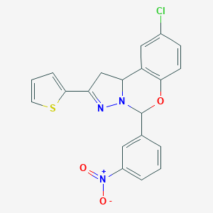 molecular formula C20H14ClN3O3S B407304 9-Chloro-5-(3-nitrophenyl)-2-(2-thienyl)-1,10B-dihydropyrazolo[1,5-C][1,3]benzoxazine 