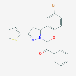 molecular formula C21H15BrN2O2S B407305 (9-Bromo-2-thien-2-yl-1,10b-dihydropyrazolo[1,5-c][1,3]benzoxazin-5-yl)(phenyl)methanone 
