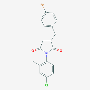 molecular formula C18H15BrClNO2 B407307 3-(4-Bromobenzyl)-1-(4-chloro-2-methylphenyl)-2,5-pyrrolidinedione 