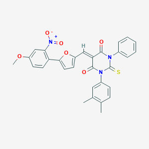 molecular formula C30H23N3O6S B407314 1-(3,4-dimethylphenyl)-5-[(5-{2-nitro-4-methoxyphenyl}-2-furyl)methylene]-3-phenyl-2-thioxodihydro-4,6(1H,5H)-pyrimidinedione 