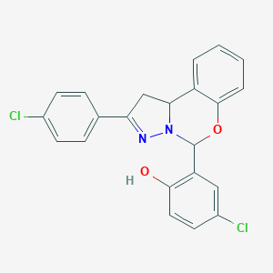 molecular formula C22H16Cl2N2O2 B407325 4-Chloro-2-[2-(4-chlorophenyl)-1,10b-dihydropyrazolo[1,5-c][1,3]benzoxazin-5-yl]phenol 