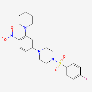 molecular formula C21H25FN4O4S B4073252 1-[(4-fluorophenyl)sulfonyl]-4-[4-nitro-3-(1-piperidinyl)phenyl]piperazine 