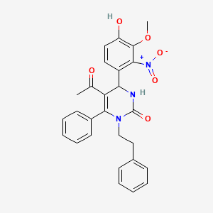 5-acetyl-4-(4-hydroxy-3-methoxy-2-nitrophenyl)-6-phenyl-1-(2-phenylethyl)-3,4-dihydro-2(1H)-pyrimidinone