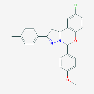 molecular formula C24H21ClN2O2 B407332 9-Chloro-5-(4-methoxyphenyl)-2-(4-methylphenyl)-1,10b-dihydropyrazolo[1,5-c][1,3]benzoxazine 