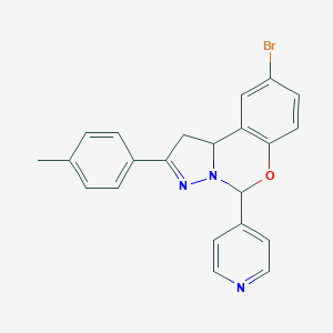 molecular formula C22H18BrN3O B407337 9-Bromo-2-(4-methylphenyl)-5-pyridin-4-yl-1,10b-dihydropyrazolo[1,5-c][1,3]benzoxazine CAS No. 332062-04-1