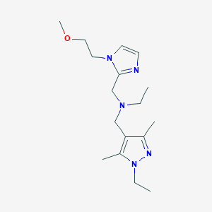 molecular formula C17H29N5O B4073396 N-[(1-ethyl-3,5-dimethyl-1H-pyrazol-4-yl)methyl]-N-{[1-(2-methoxyethyl)-1H-imidazol-2-yl]methyl}ethanamine 